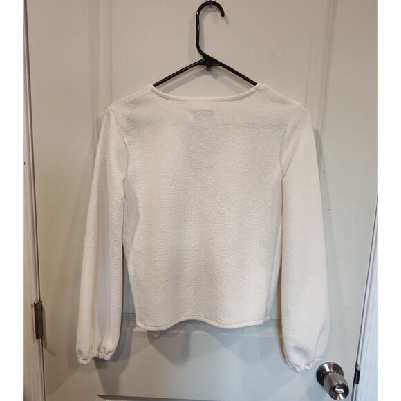 Women's Madewell Texture and Thread Long Sleeve Crepe Wrap Top XS Cream - Picture 3 of 7